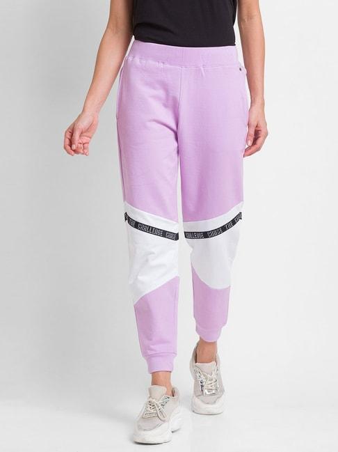 spykar purple cotton mid rise track pants
