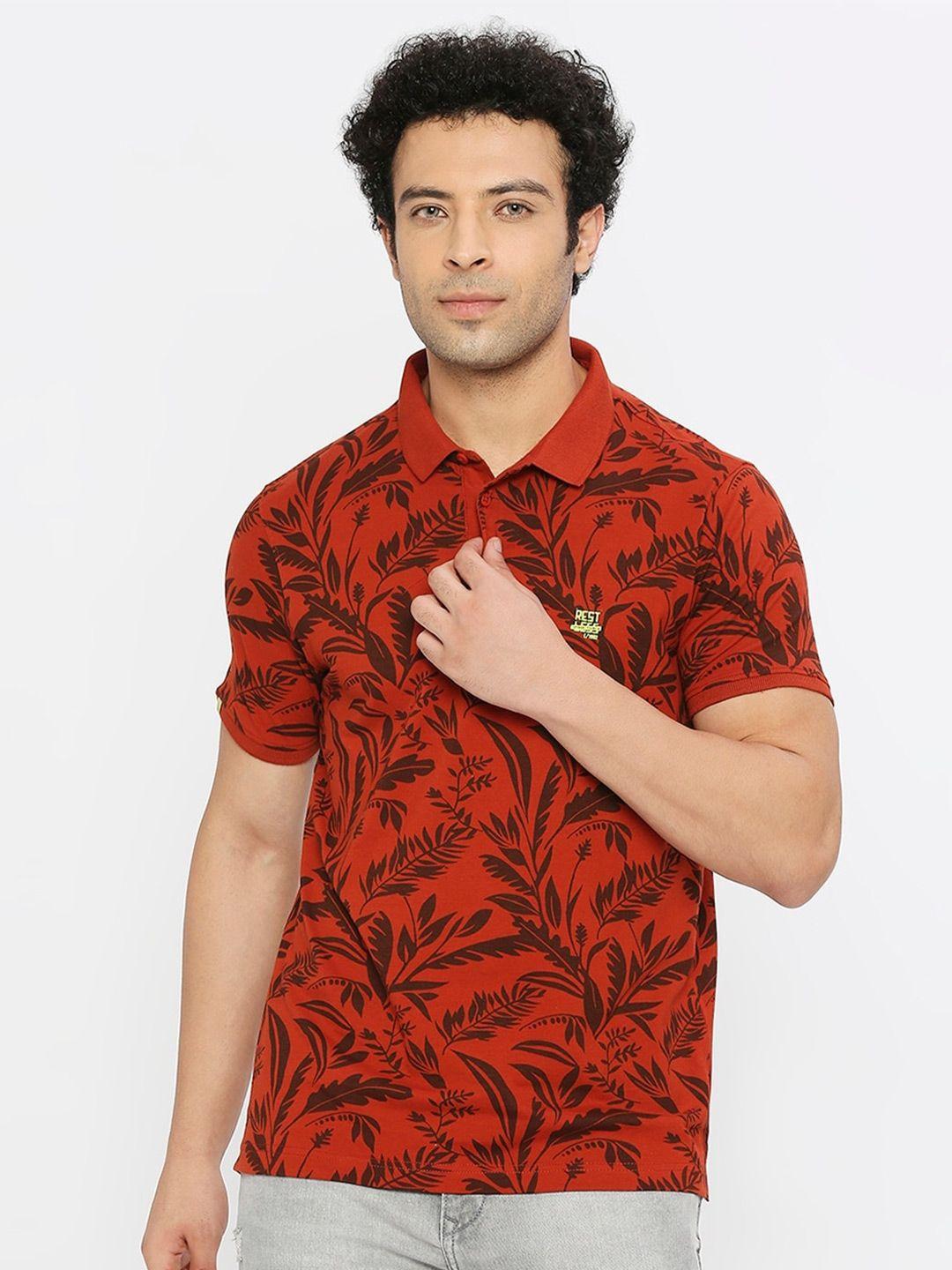 spykar tropical printed polo collar cotton t-shirt