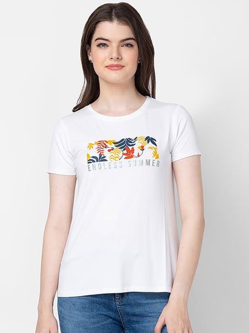 spykar white cotton printed t-shirt