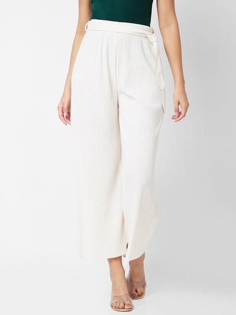spykar white relaxed fit high rise trousers