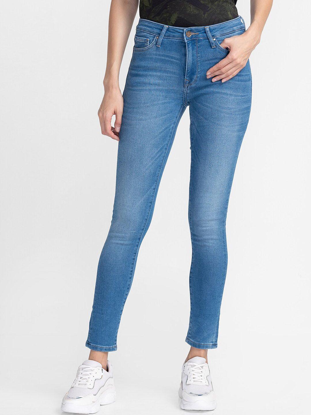 spykar women blue skinny fit light fade jeans