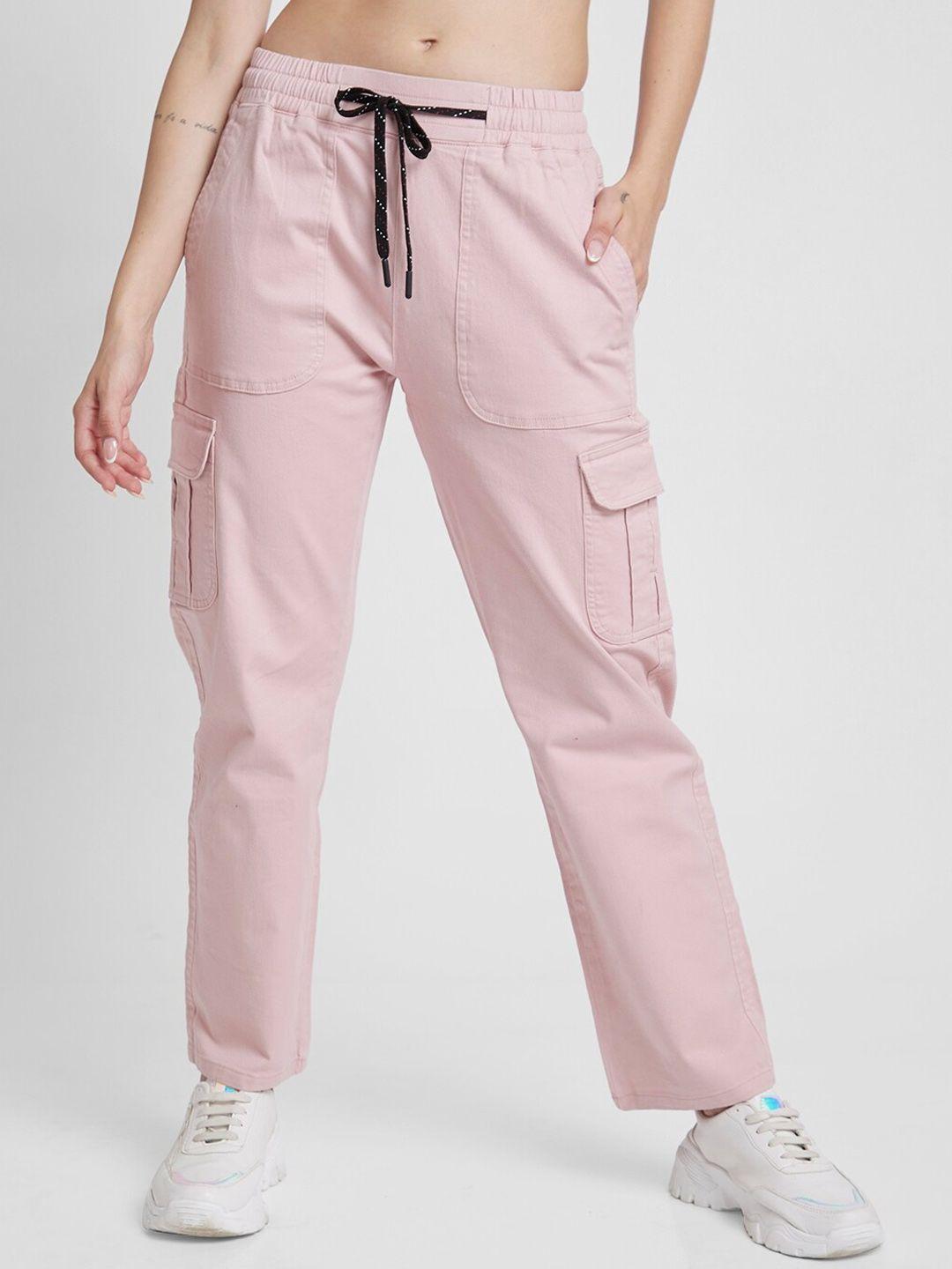 spykar women mid-rise cotton cargo track pants