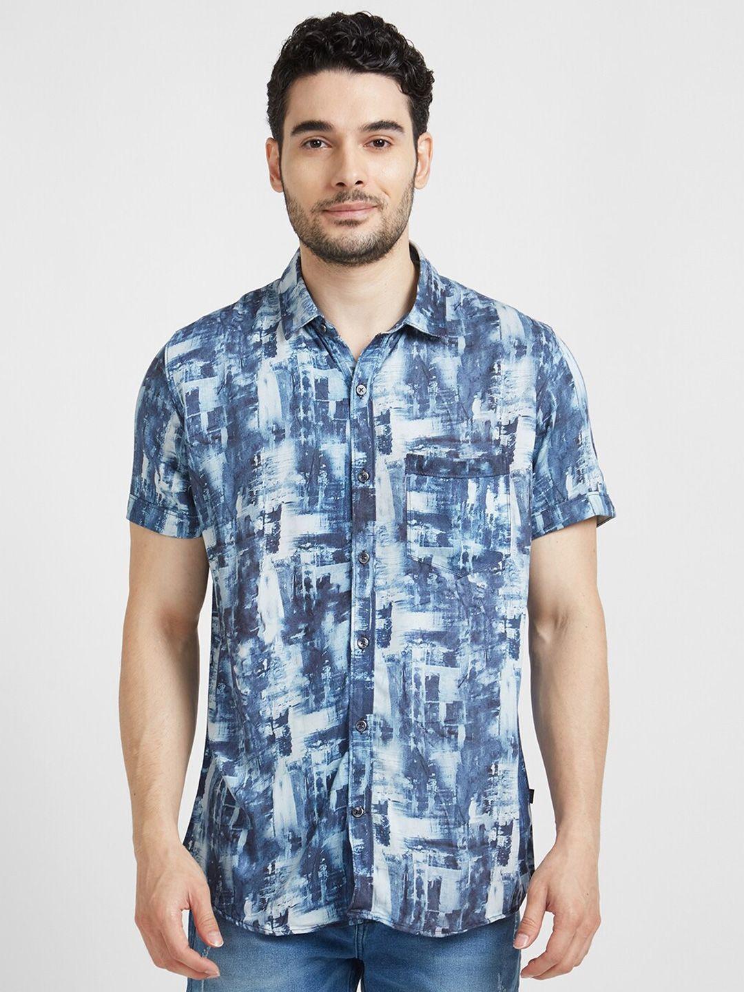 spykar abstract printed classic cotton casual shirt