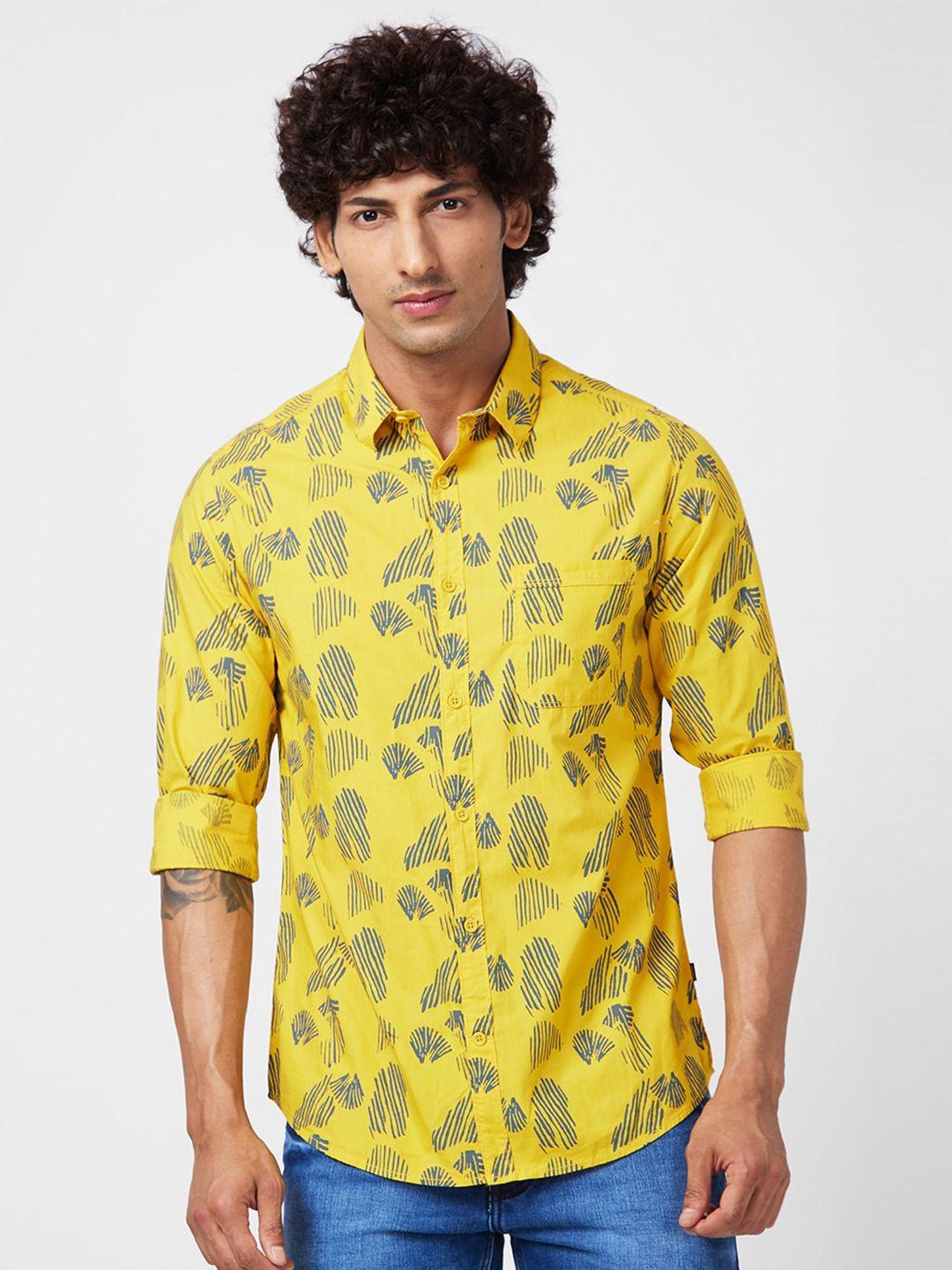spykar abstract printed classic slim fit cotton casual shirt