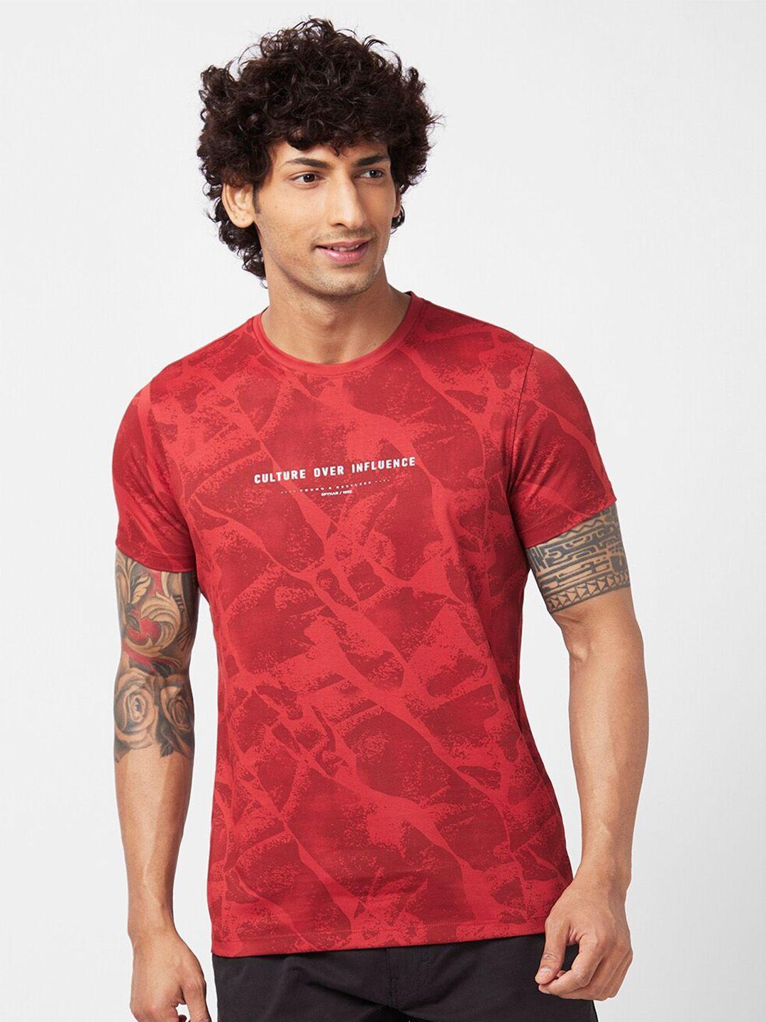 spykar abstract printed slim fit cotton t-shirt