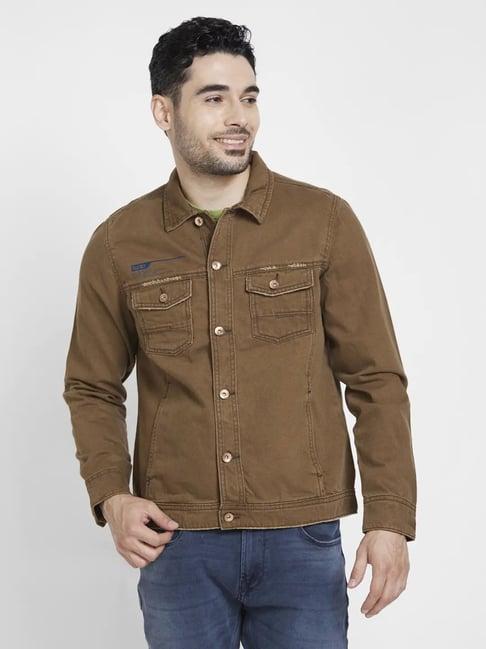 spykar american khaki cotton regular fit denim jackets