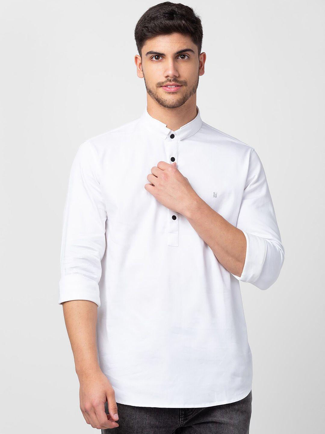 spykar band collar cotton short kurta