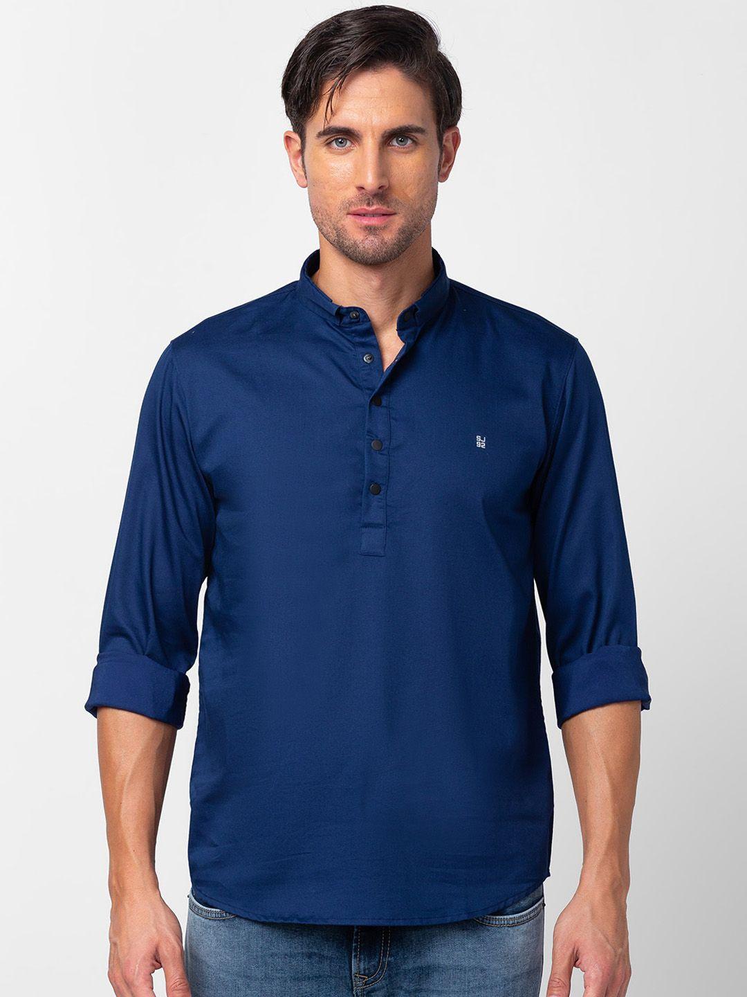 spykar band collar cotton short kurta