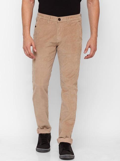 spykar beige cotton regular fit chinos