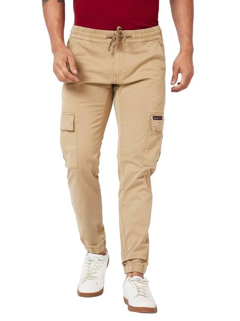 spykar beige slim fit cargo joggers