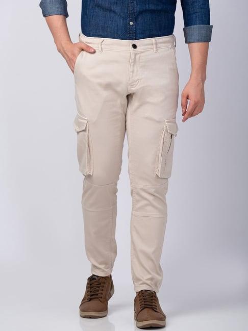 spykar beige slim fit cargos