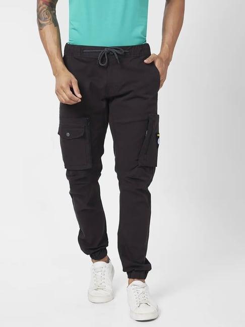 spykar black cotton joggers fit cargos