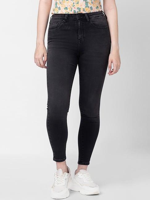 spykar black cotton mid rise jeans