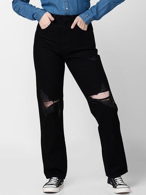 spykar black cotton mid rise jeans