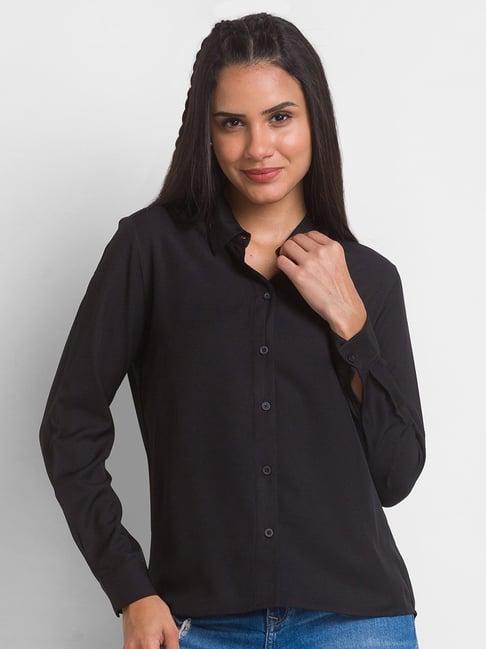 spykar black cotton regular fit shirt