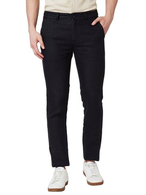 spykar black linen jogger fit trousers