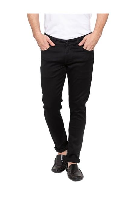 spykar black raw denim skinny fit low rise jeans