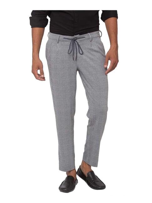 spykar black slim fit checks trousers