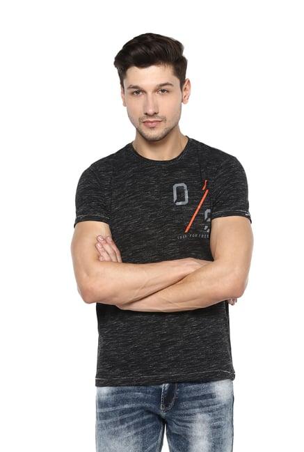 spykar black slim fit half sleeves cotton t-shirt