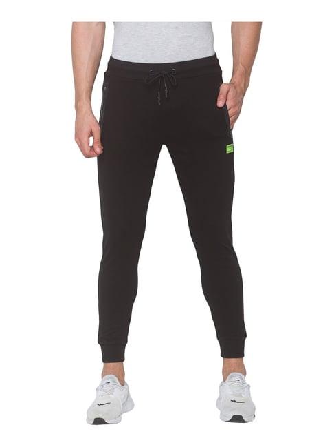 spykar black slim fit printed jogger jeans