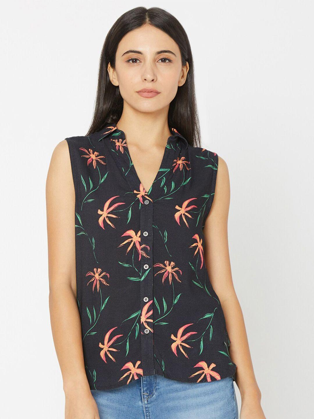 spykar black tropical print shirt style top