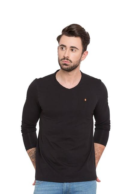 spykar black v-neck t-shirt