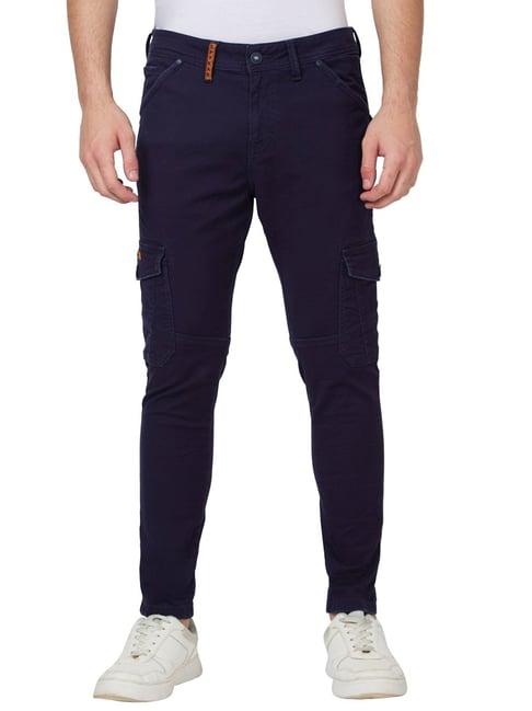 spykar blue cotton regular fit cargo jeans