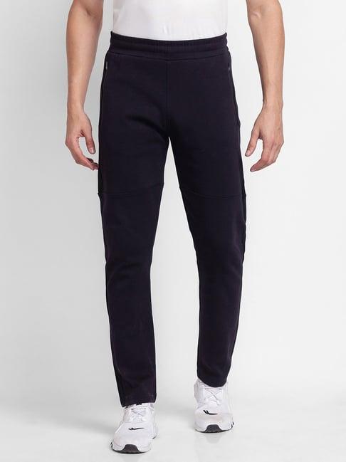 spykar blue cotton slim fit printed trackpants