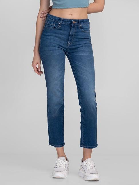 spykar blue cotton straight fit jeans