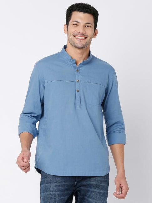 spykar blue mandarin collar short kurta