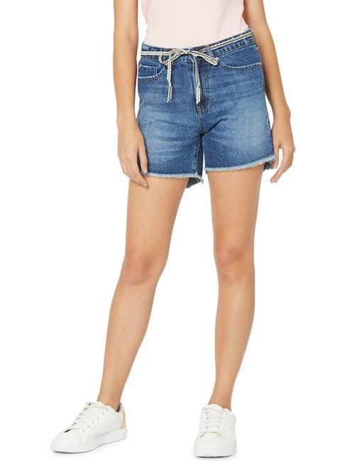 spykar blue relaxed fit denim shorts