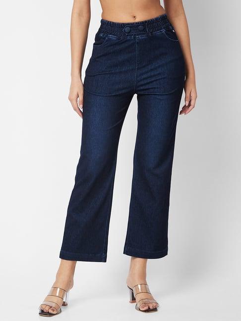 spykar blue relaxed fit high rise trousers