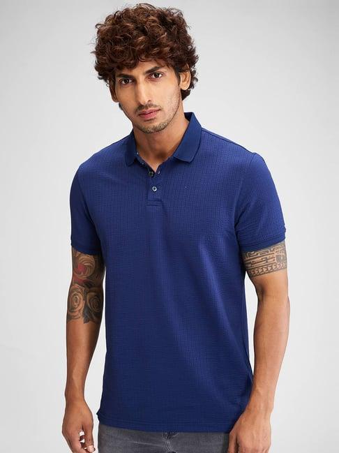 spykar blue slim fit polo t-shirt