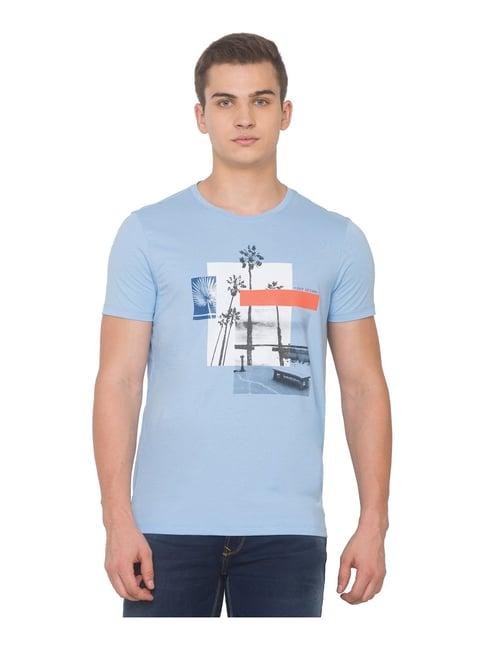 spykar blue slim fit printed t-shirt