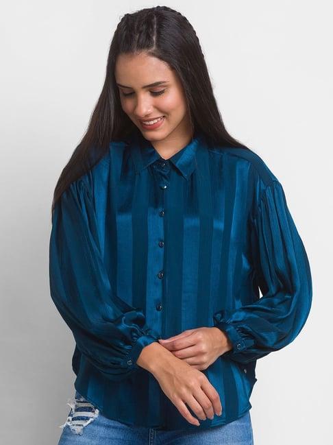 spykar blue striped shirt