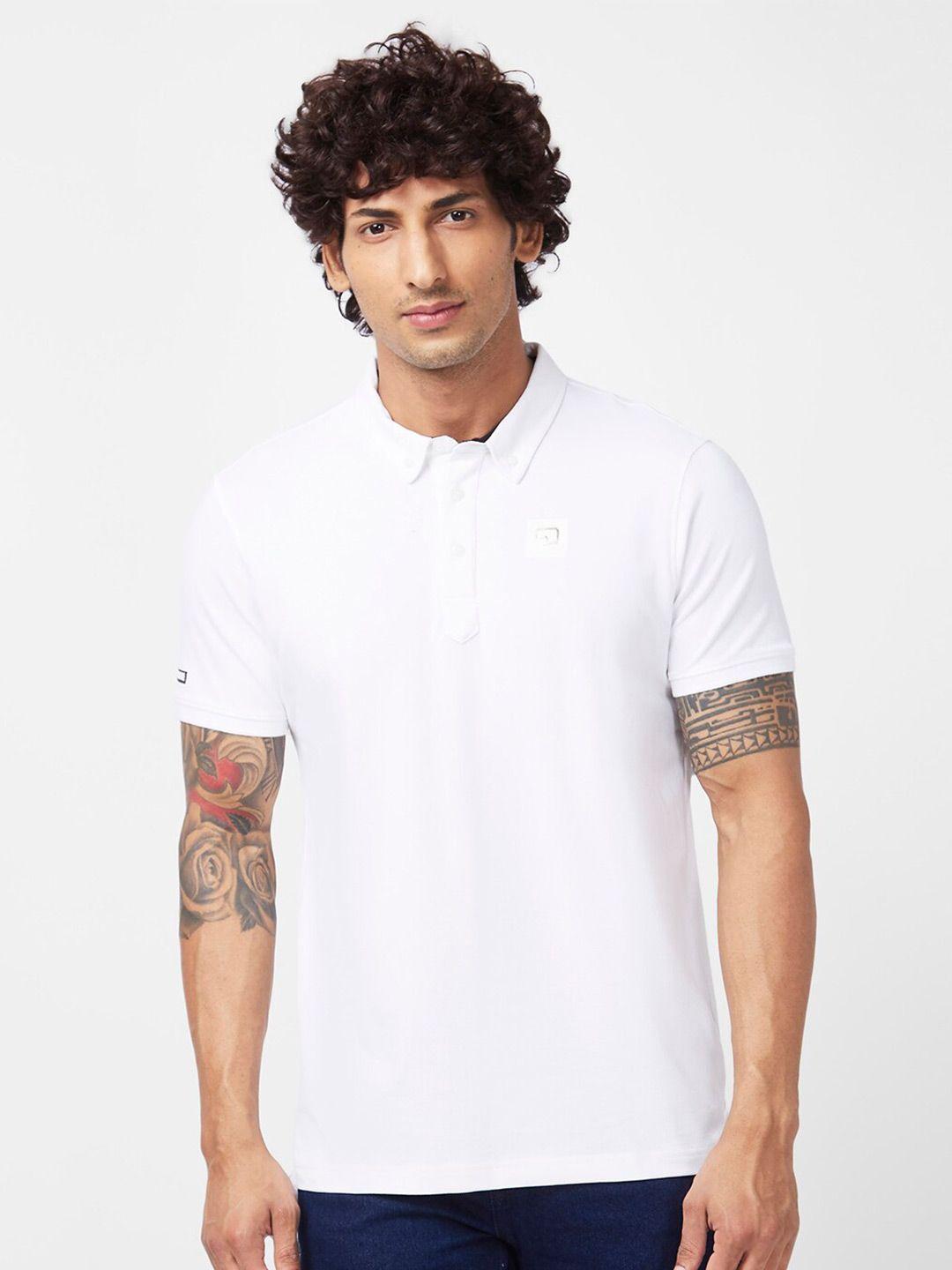 spykar button down collar slim fit cotton casual t-shirt