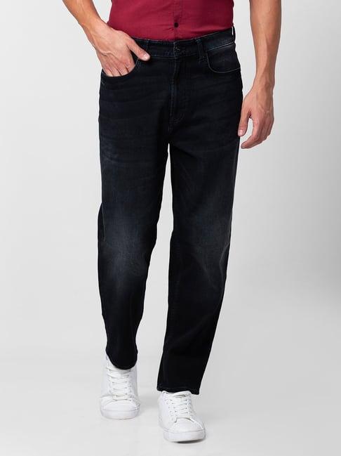 spykar carbon black cotton loose fit jeans