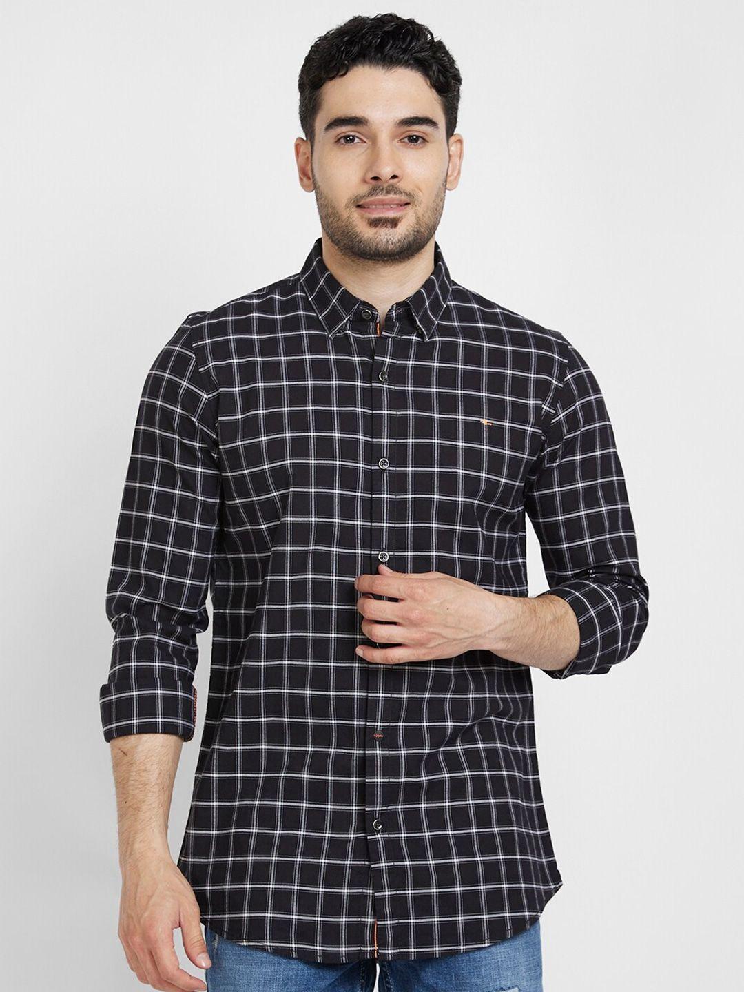 spykar classic fit windowpane checked cotton casual shirt