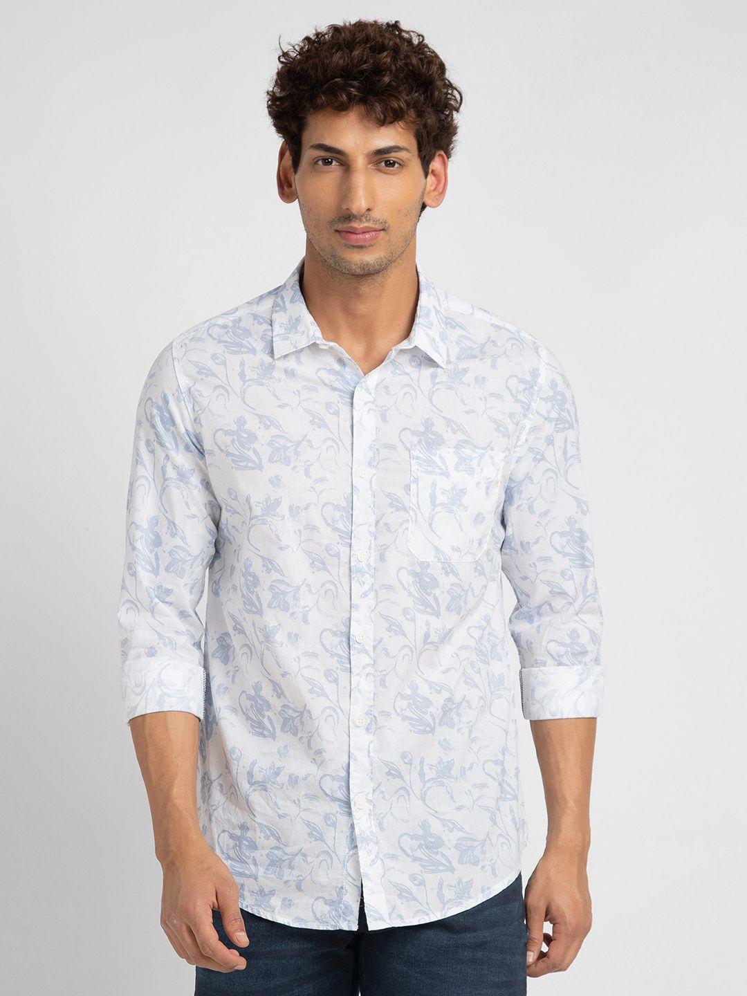 spykar classic slim fit floral printed casual cotton shirt