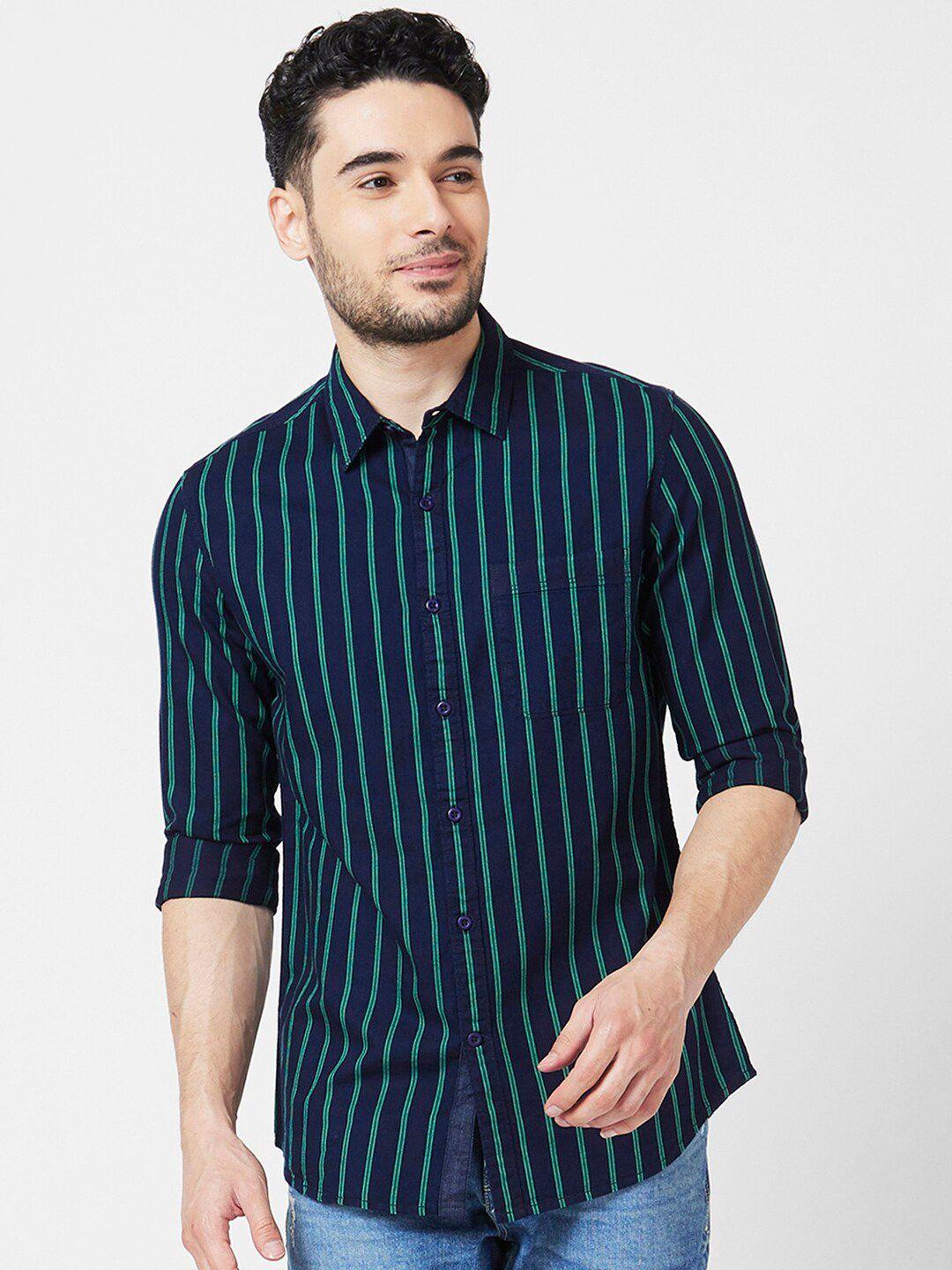 spykar classic slim fit vertical striped cotton casual shirt