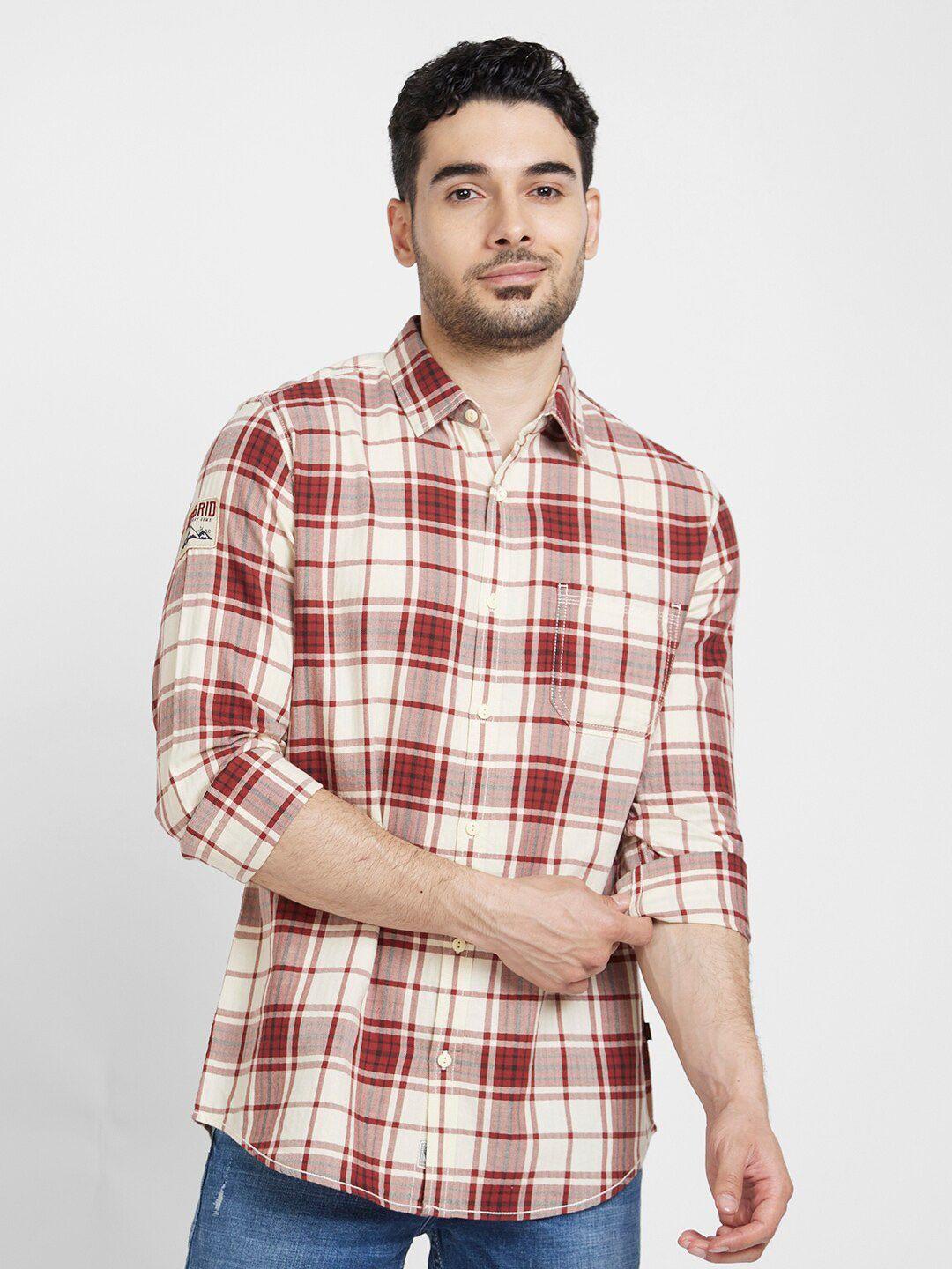 spykar classic tartan checked opaque cotton casual shirt