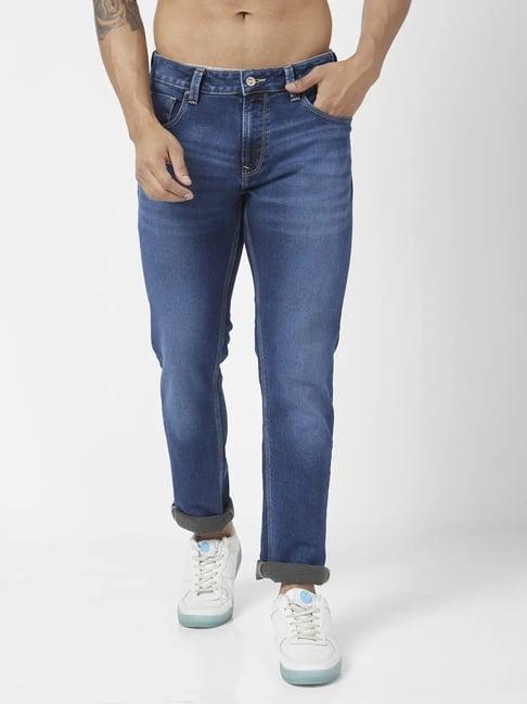 spykar dark blue cotton regular fit jeans