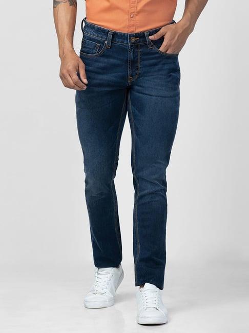 spykar dark blue cotton slim fit jeans