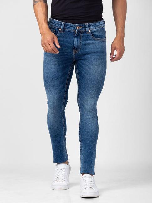 spykar dark blue cotton super slim fit jeans