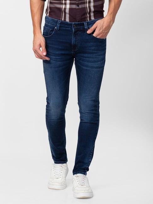 spykar dark blue cotton super slim fit jeans