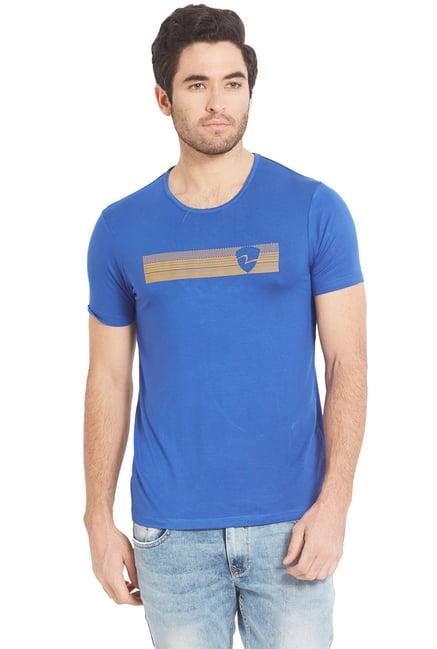 spykar dark blue half sleeves round neck printed t-shirt