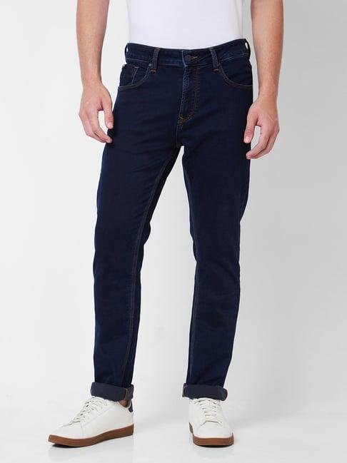 spykar dark blue regular fit lightly washed jeans