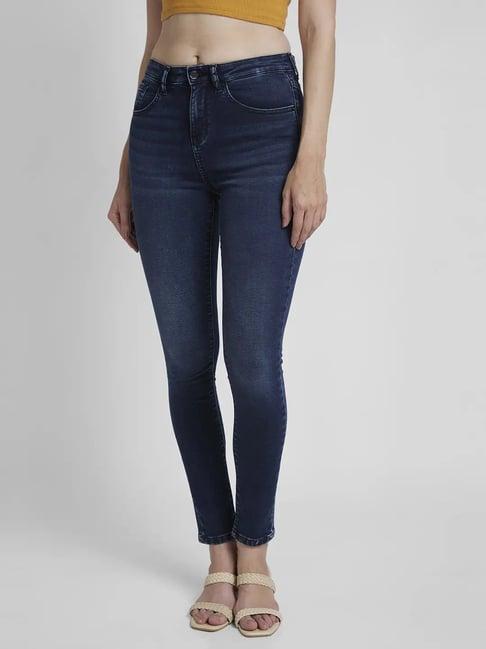 spykar dark blue skinny fit mid rise jeans