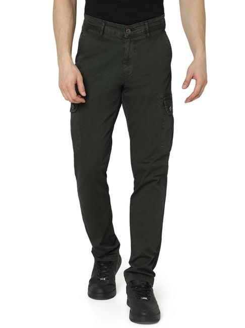 spykar dark green regular fit cargos