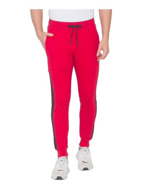 spykar deep red slim fit printed jogger jeans